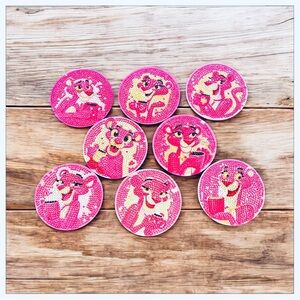 New Pink Cat Coasters Set of 8 with Holder Diamond Art Hand Crafted & Sealed